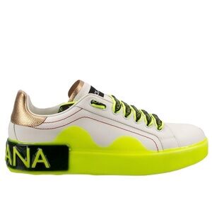 Dolce & Gabbana White and Neon Yellow Sneakers